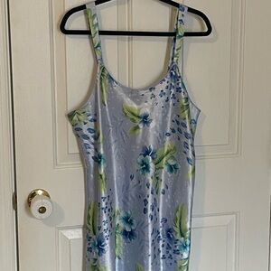 Oscar de la Renta Blue and Green Floral Dress Silky XL
